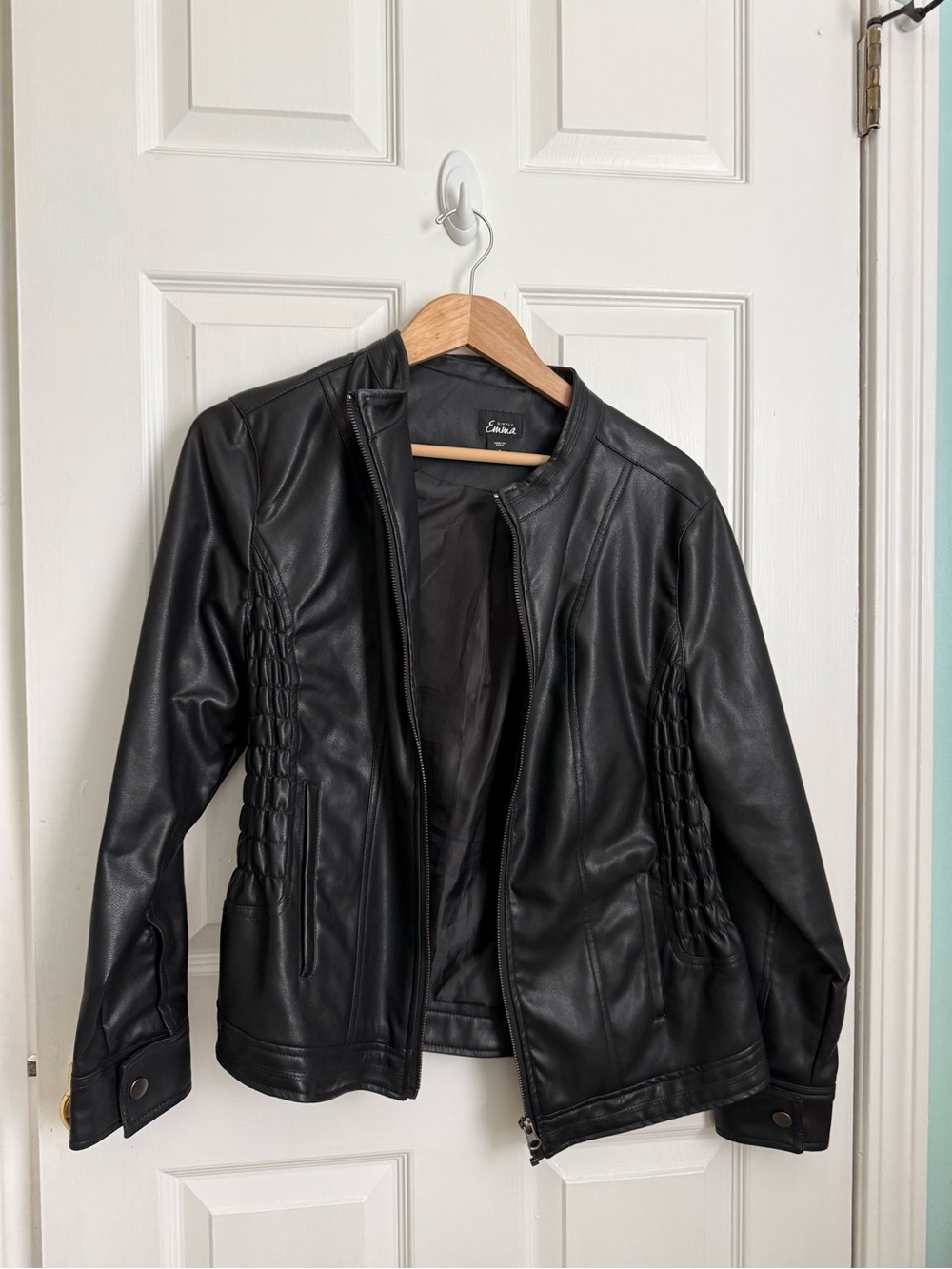 Simply Emma Black Faux Leather Jacket with Quilted Side Panels